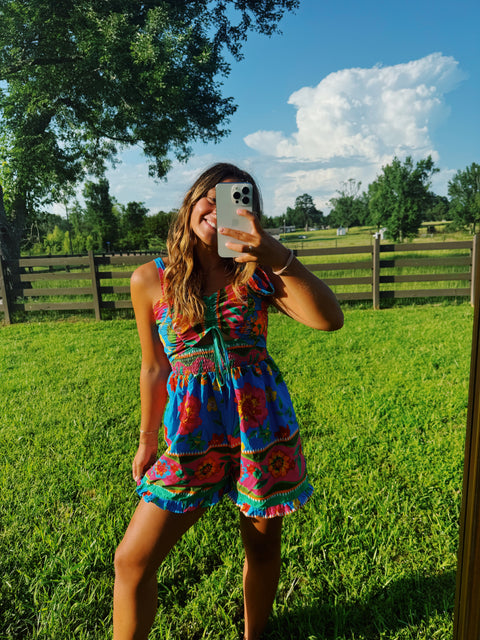Palm and Pink Romper