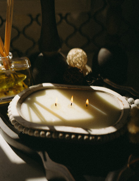 Creme Brulee 3 Wick White Beaded Dough Bowl Candle