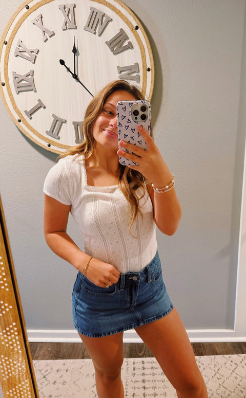 CAP SLEEVE SQUARE NECK POINTELLE SWEATER BODYSUIT