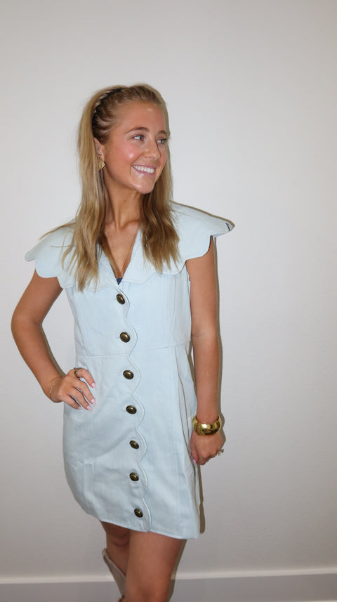 Denim Scallop Detail Button Down Dress