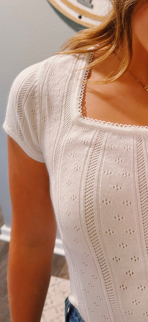 CAP SLEEVE SQUARE NECK POINTELLE SWEATER BODYSUIT