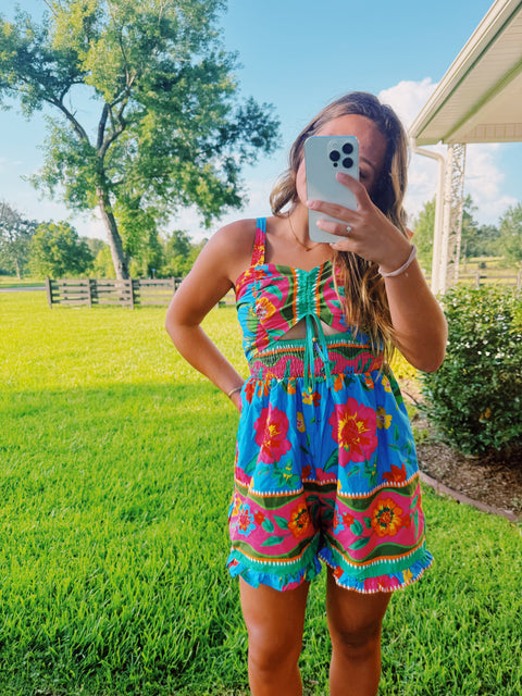 Palm and Pink Romper