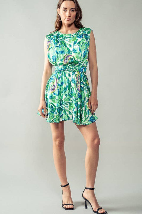 Sleeveless Belted Mini Dress - Belted Artsy Eclectic