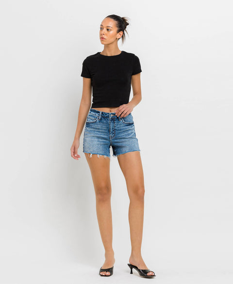 High Rise Raw Hem Denim Shorts