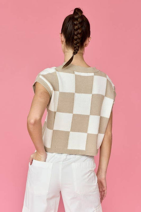 Hannah Loose Fit Checker Knit Top