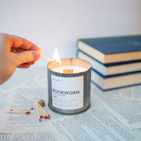 Bookworm Wood Wick Rustic Farmhouse Soy Candle - 10oz Candle