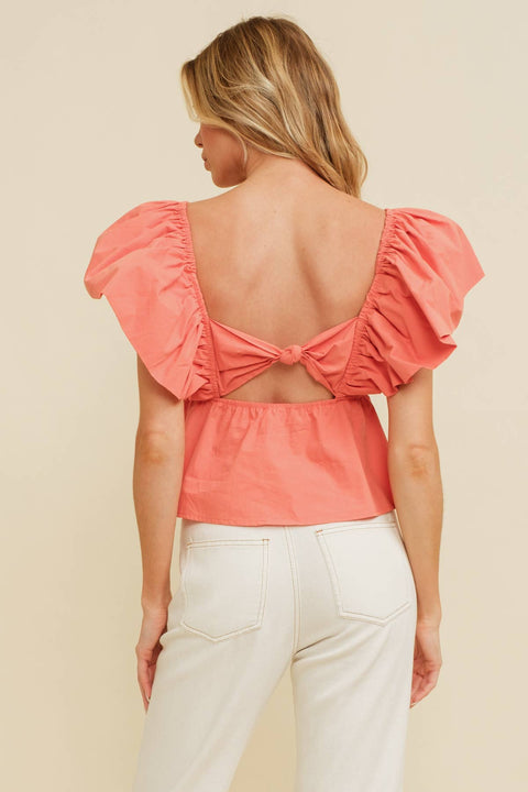 V-Neck Tie Back Ruffle Sleeve Blouse