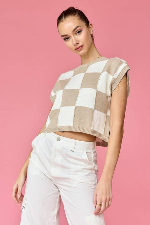 Hannah Loose Fit Checker Knit Top