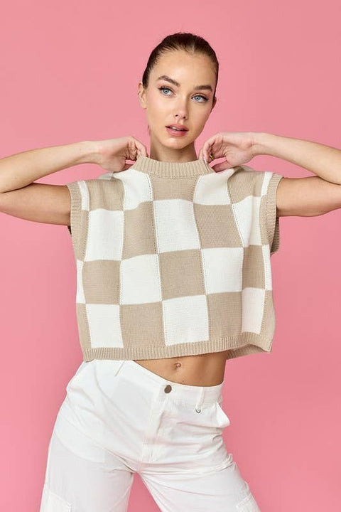 Hannah Loose Fit Checker Knit Top