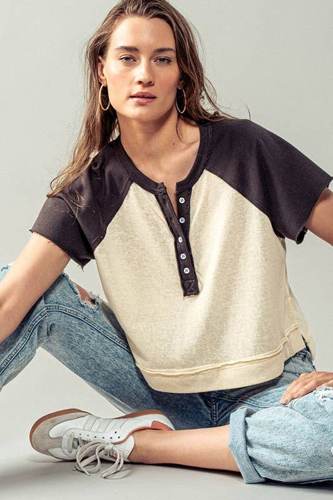 Contrast Sleeves Exposed Seam Top | Urban Daizy