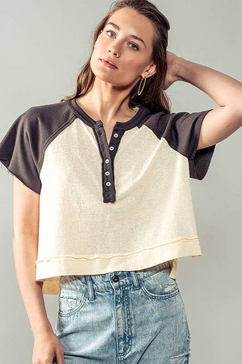 Contrast Sleeves Exposed Seam Top | Urban Daizy