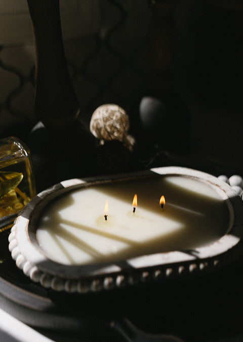 Creme Brulee 3 Wick White Beaded Dough Bowl Candle