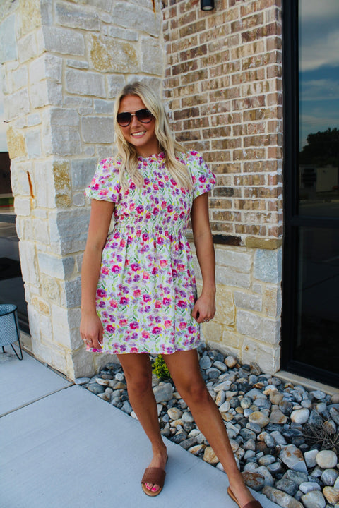 Floral Print Smocked Bodice Dress