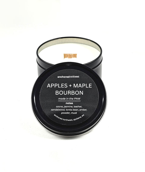 Apples & Maple Bourbon Wood Wick Black Soy Candle - 6 oz Candle