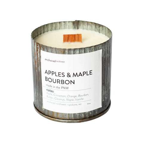 Apples & Maple Bourbon Wood Wick Rustic Farmhouse Soy Candle - 10oz Candle